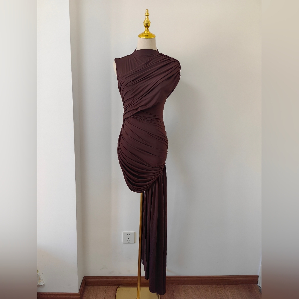 DE LA VALI ravenna mini dress In Brown Jersey - Picture 12 of 15